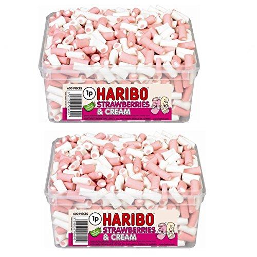2 X Full Tubs Haribo Sweets Party Favours Treats Candy Box Wholesale (strawberries & Cream)