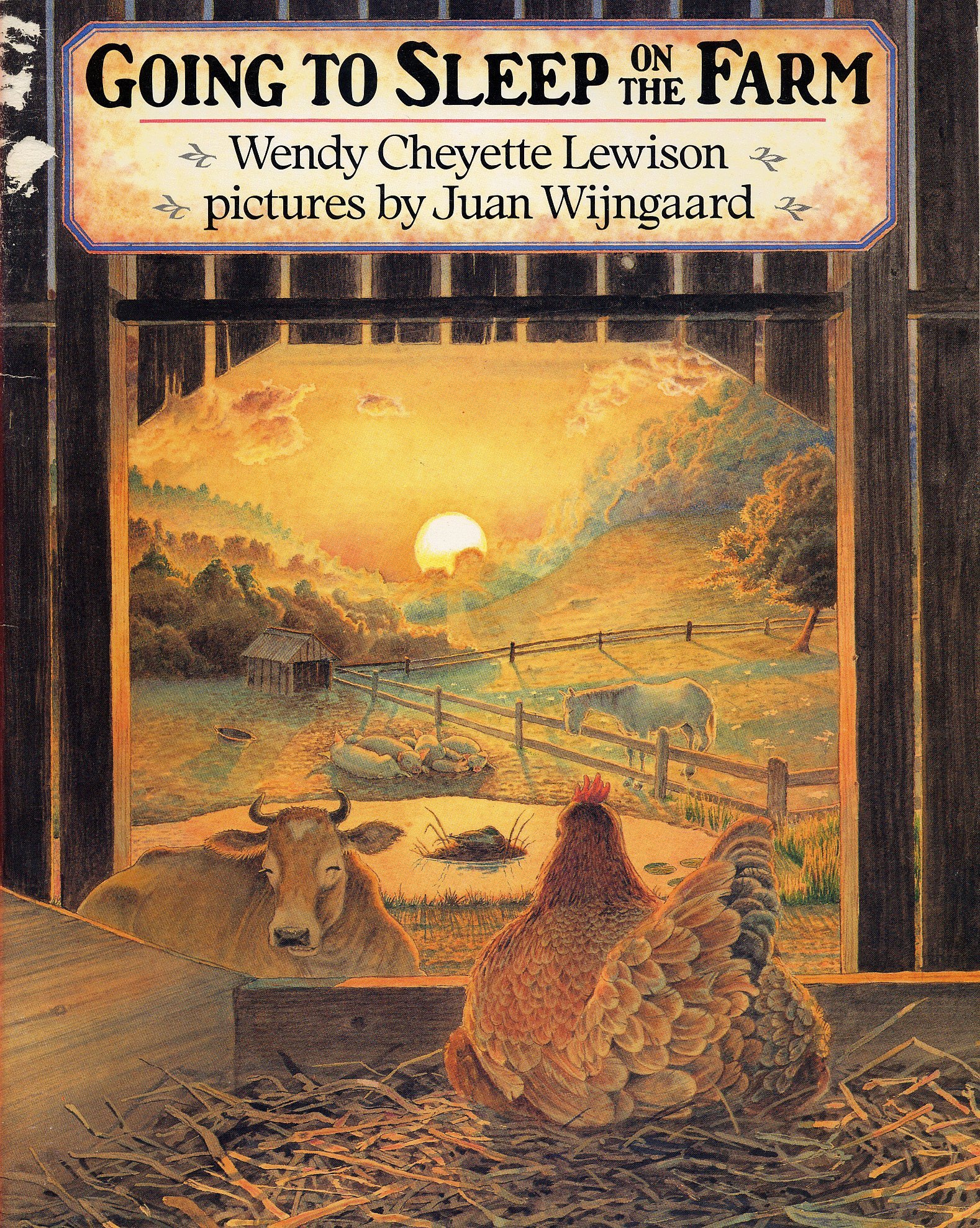 GOING TO SLEEP ON THE FARM by Wendy Cheyette Lewison, pictures by Juan Wijngaard (1994 Softcover 8 x 10 inches 30 pages A Trumpet Club Special Edition)
