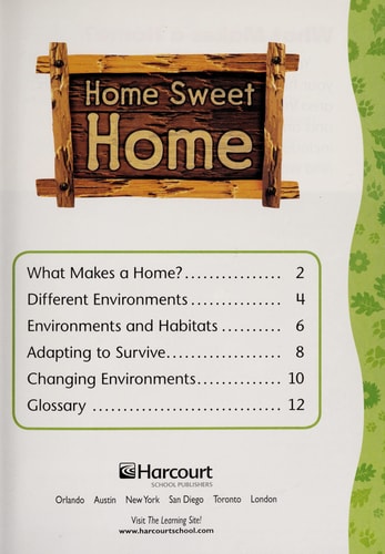 Harcourt Science: On-Level Reader Grade 2 Home Sweet Home