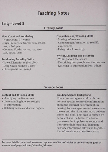 Windows on Literacy Early (Science: Science Inquiry): Using Your Senses at School