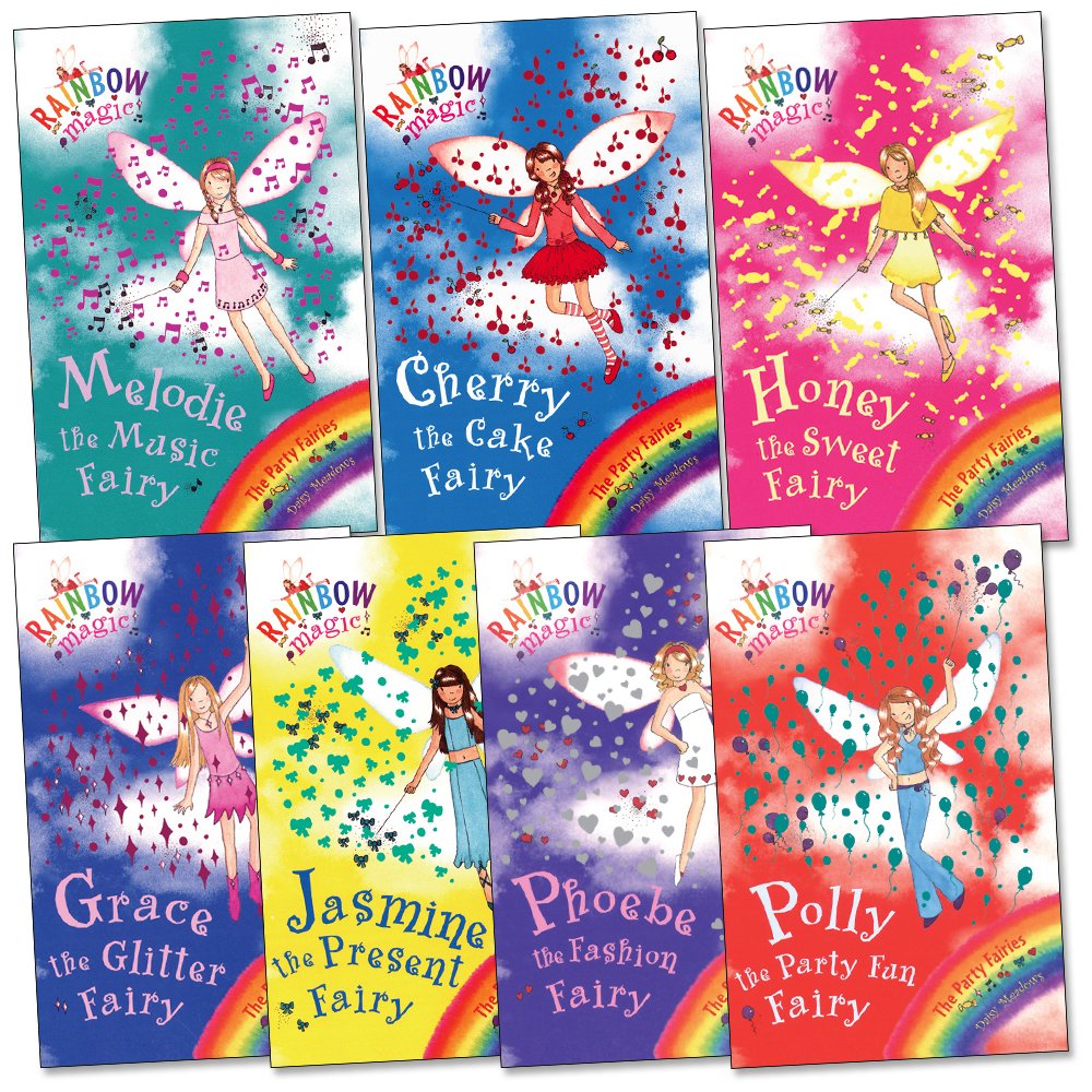 Party Fairies Pack, 7 books, RRP £27.93 (Cherry the Cake Fairy; Grace the Glitter Fairy; Honey the Sweet Fairy; Jasmine the Present Fairy; Melodie the Music Fairy; Phoebe the Fashion Fairy; Polly the Party Fairy). (Rainbow Magic)