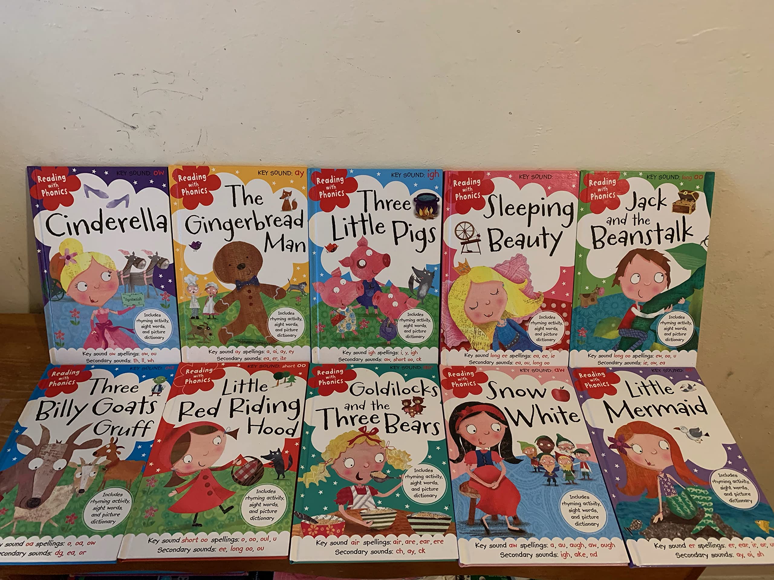 Reading Phonics 10 Books Set like the Gingerbread Man, Snow White, Sleeping Beauty, Cinderella and More