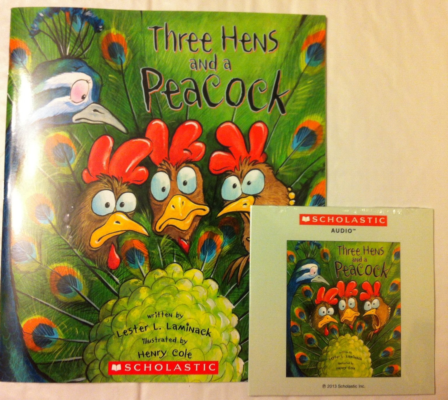 Three Hens and a Peacock