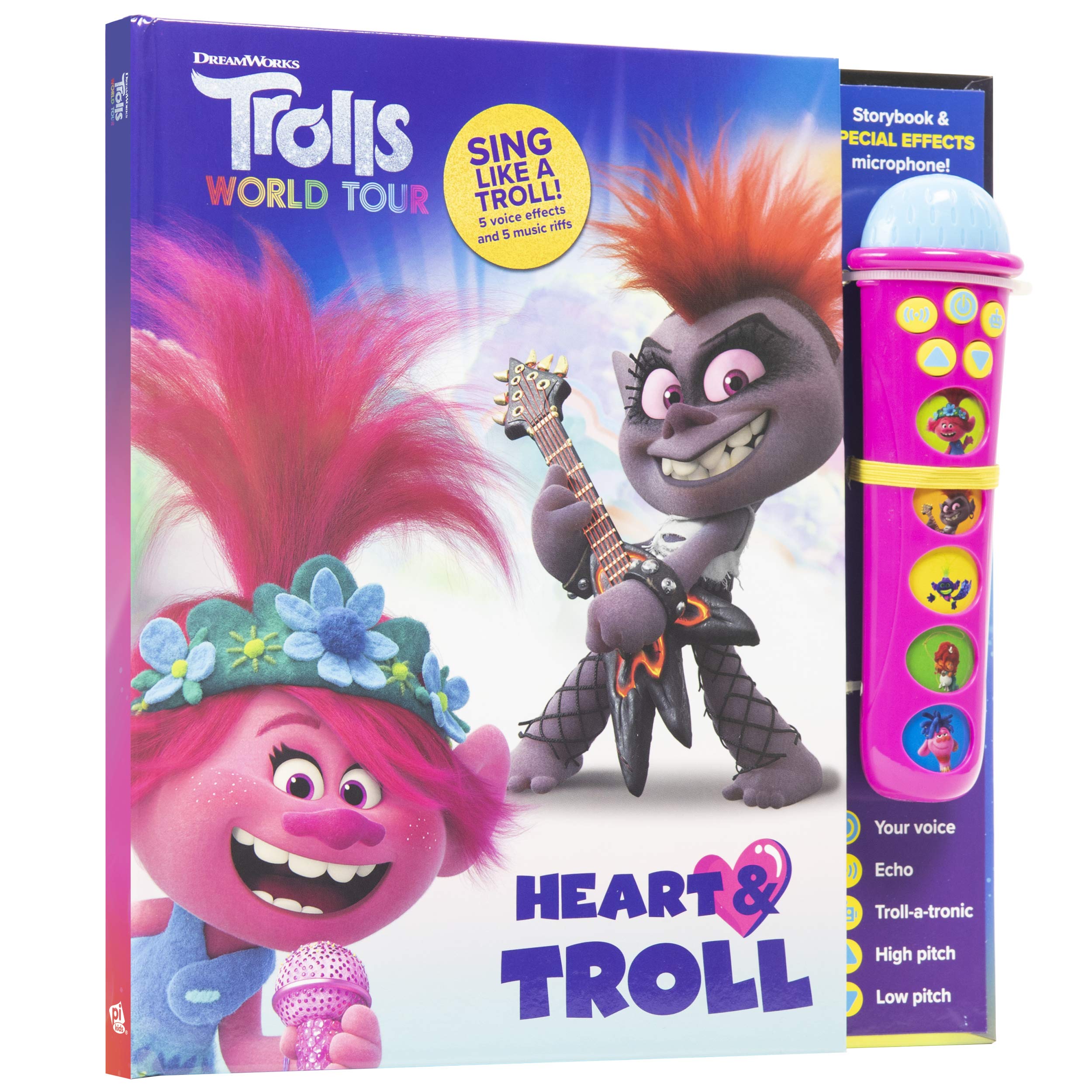 DreamWorks Trolls World Tour Poppy, Branch, and More! - Heart & Troll Microphone and Sound Book Set - PI Kids (Play-A-Song)