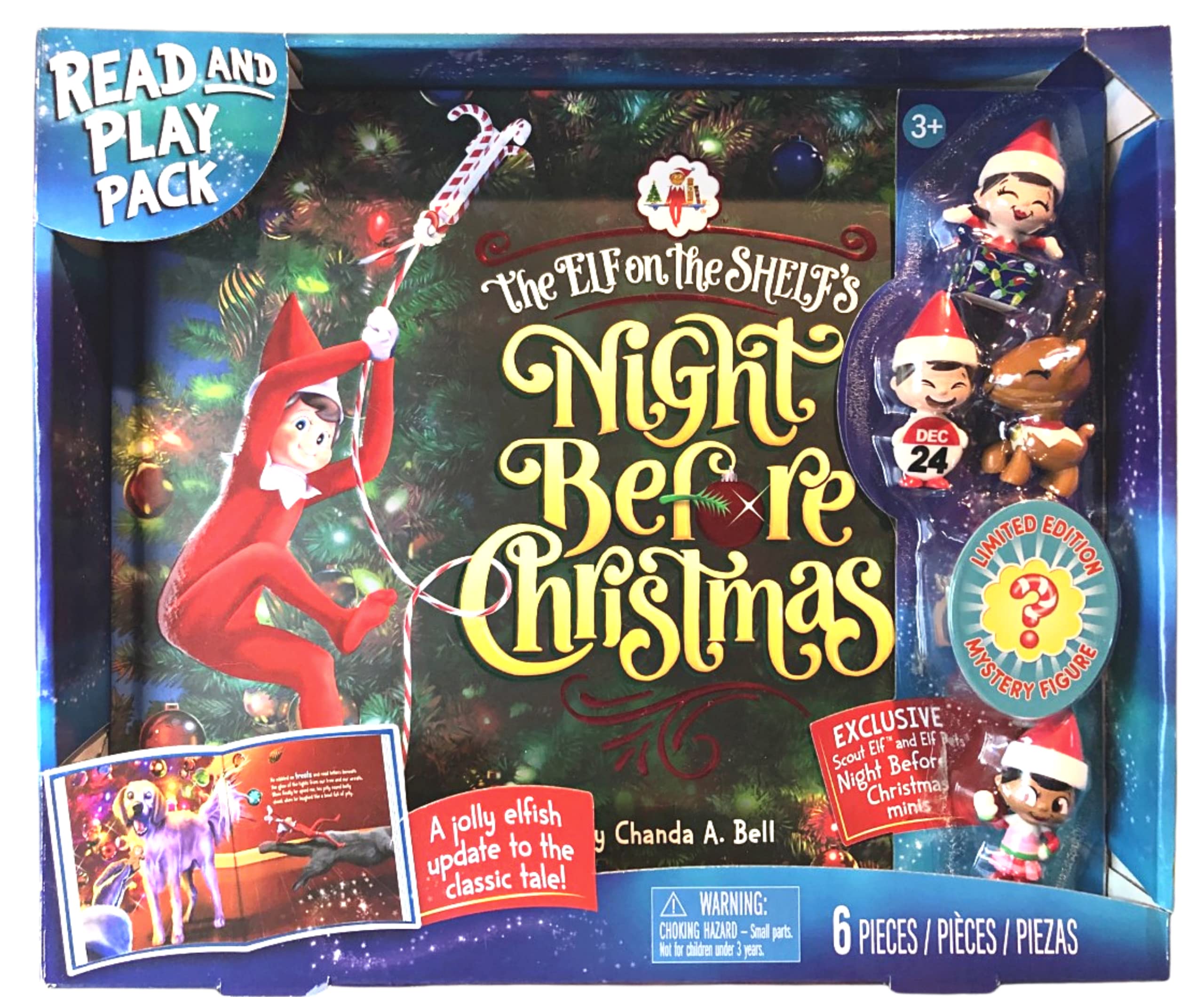 The Elf on the Shelf's Night Before Christmas Read and Play Back Book PLUS 3 Scout Elf minis, 1 Elf Pet mini, and 1 mystery mini (Elf not included)